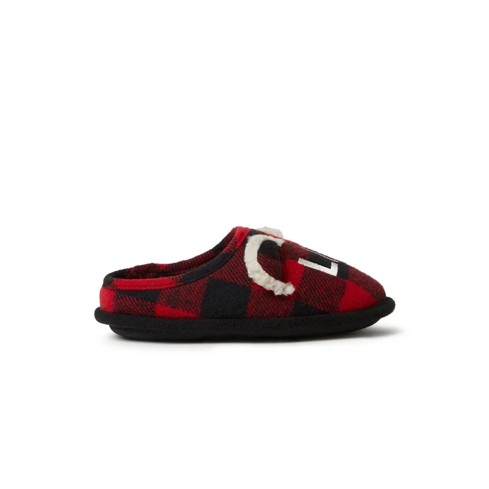 Dearfoams Kids Bear Plaid Clog Slippers Multi-Density Cushioned Insole With Memo